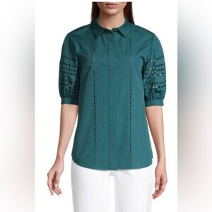 LAFAYETTE 148 NEW YORK Cowan Shirt Size Small Deep Lagoon